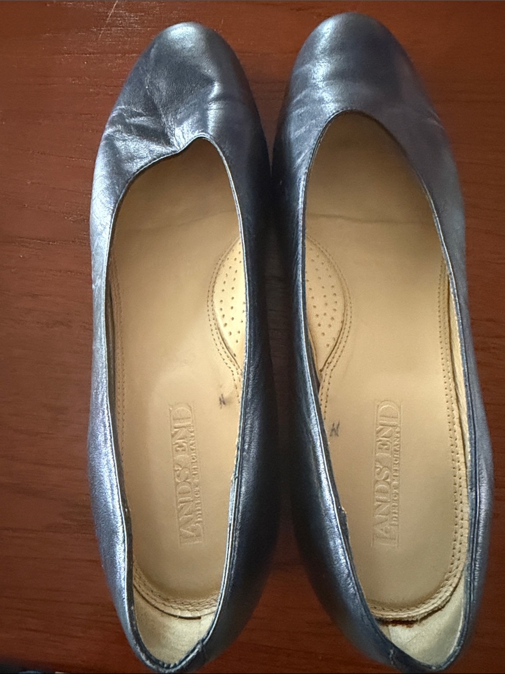 Lands End Women's Navy Leather Slip-On Flats - Picture 3 of 7